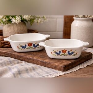 Vintage Corning Ware Bluebird Petite Pans Set of 2 Country Festival 1.75 Cup